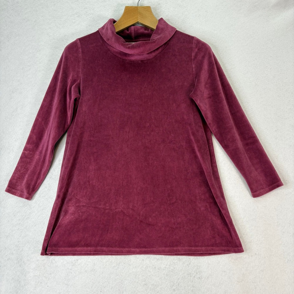 Pure Jill Womens Sz‎ Sp Burgundy Velour Cowl Neck Long Sleeve Tunic Top Petite *